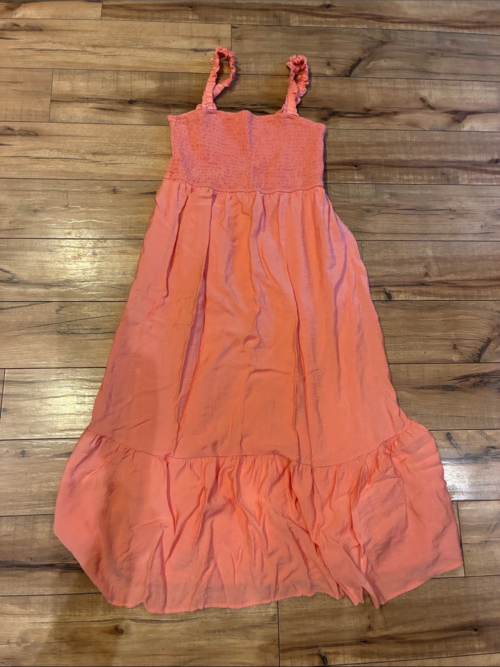 Coral Pink Smocked Sundress with Ruffle Straps